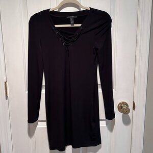 Forever 21 Black Mini Bodycon Dress with Criss Cross - Size Medium